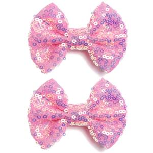 KISZU 3 Inch Glitter Hair Bows Clips, Sparkling Sequin Little Bow HairPins for Baby Girls Children Teens and Women (Pink Purple)