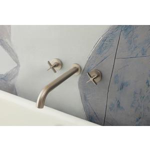Wall Mount Tub Filler,Two Cross Handle Bathtub Faucet,Extra Long Spout Reach with High Water Flow,Brass Rough in Valve Included,Nickel Brushed