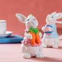 Easter Bunny Figurines 2-Piece Set  Hand-Painted Ceramic Rabbit Statues with Carrot and Egg, Cute Spring Easter Decorations for Home, Table Centerpiece