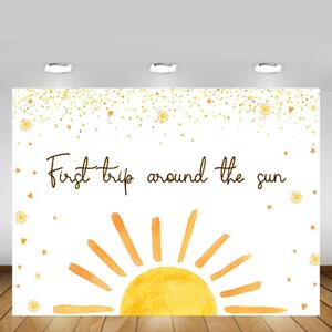 MEHOFOND First Trip Around The Sun Birthday Backdrop for Girls Yellow Boho 1st Birthday Photography Background You are My Sunshine Banner Glitter Photo Booth Studio Props 7x5ft