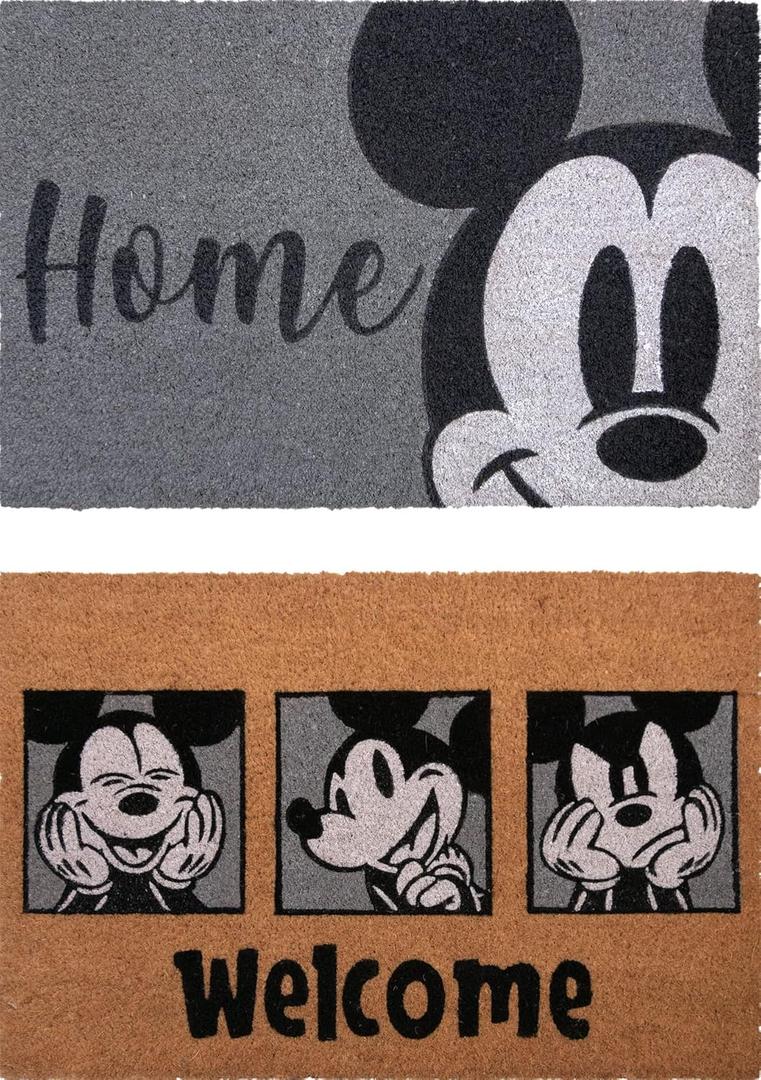 Gertmenian Disney Mickey Mouse Coir Doormat - 2x3 Welcome Mat (2-Pack), Ideal for High Traffic Areas in Front Door, Garage, Entryway - Retro Mickey Home/Welcome, Grey, 47318