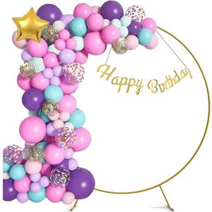 7.2FT Round Backdrop Stand Circle Balloon Arch Frame Kit for Wedding Flower Ring Party Background Decoration (7.2-Colorful C)