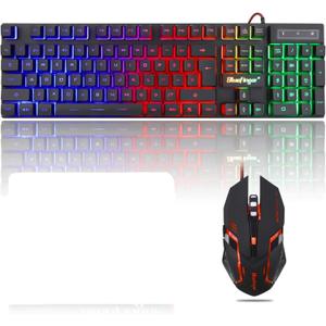 BlueFinger RGB Gaming Keyboard and Backlit Mouse Combo, USB Wired, LED Gaming Set for Laptop PC Computer Game and Work (Black)