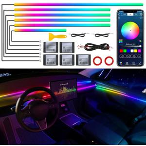 Dreamcolor Acrylic Interior Car LED Strip Light with Wireless APP, RGB 6 in 1 with 175 inches 593 LEDs Fiber Optic Strip Lights for Car, Dynamic Chasing Music Sync Neon Car Ambient Lighting Kits