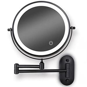 8" LED Wall Mounted Makeup Mirror Black, Upgrade Auto Off LED Shaving Mirror Touch Screen Adjustable Light Double Sided 1X/5X Magnifying Powered by 4 x AAA Batteries (Not Included) 1X/5X