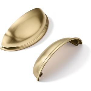 khtumeware 10 Pack 3" Gold Drawer Pulls Brushed Brass Cabinet Cup Pulls Kitchen Hardware Cabinet Handles Drawer Handles Knobs 3 inch Hole Center