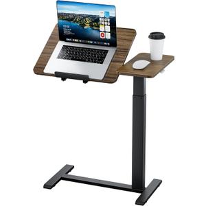 Ywin Medical Adjustable Tilt Overbed Bedside Table with Wheels, Swivel Portable Tray Table (27.6" W x 15.8" D), Small Standing Desk for Bedroom, Hospital, Couch, Office Use, Black Walnut