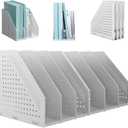 SAYEEC 2Pcs Collapsible Plastic Magazine File Holder Vertical Binder Storage Organizer for Desk Sturdy Upright Desktop Magazine Organizer Folder Rack for Office School Home (3 Compartments, Gray)