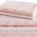 Boho Sheet 4 Pieces Queen Sheet Set Bohemian, Boho Sheets Soft Microfiber Deep Pocket, Western Sheets Geometric(Queen, Pastel Pink Geometric)