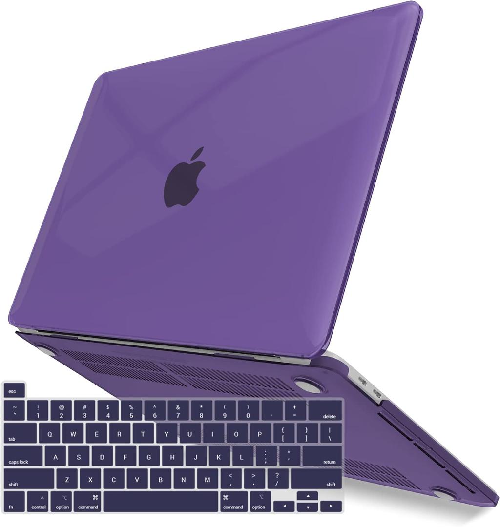 IBENZER Compatible with 2025 2024 M2 MacBook Pro 13 Inch Case 2025-2016 M1 A2338 A2289 A2251 A2159 A1989 A1706 A1708, Hard Shell Case & Keyboard Cover for Mac Pro 13, Crystal Purple,T13CYPU+1