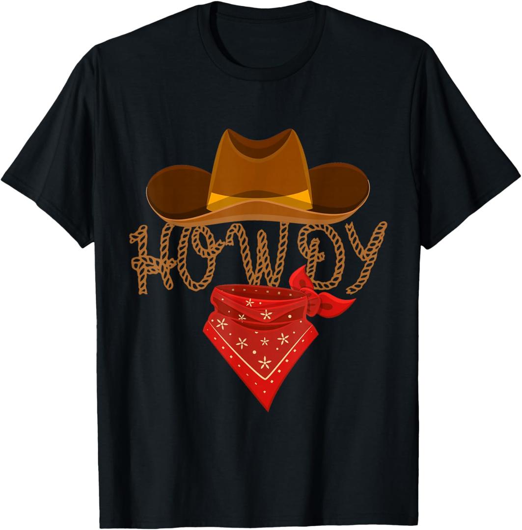 Distressed Howdy Cowboy T-Shirt, Small, Black 