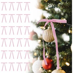 Pink Vintage Velvet Bows Decorations Small Ornaments for Christmas Tree, Garland, Wreath, Door, Outdoor (24 Pcs, 5 * 7 Inch)