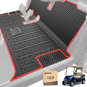 10L0L Golf Cart Mat, Full Coverage Floor Liner Mat Custom Fit for EZGO RXV (2008-2022) & 2Five (2009+), Easy to Clean (Red + Black)