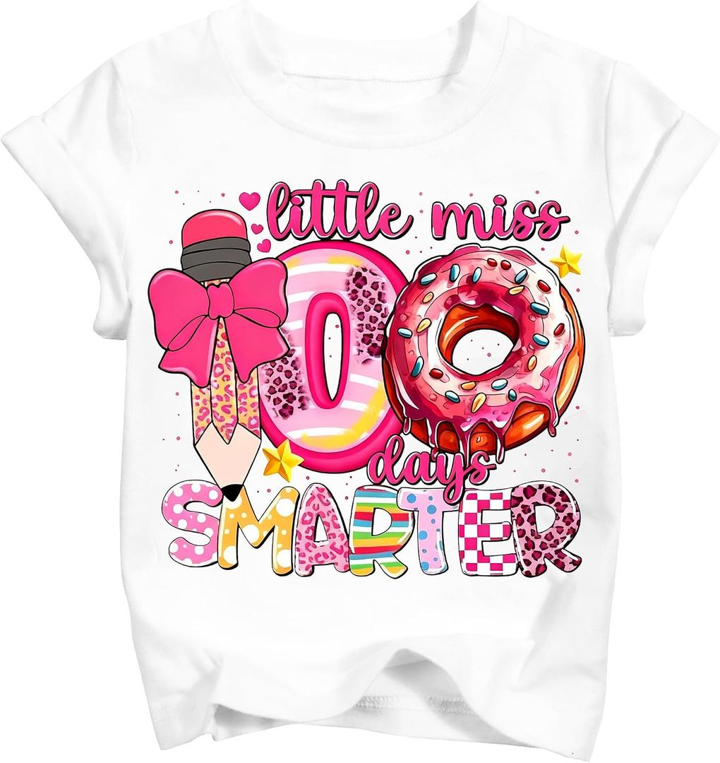 Boys Girls 100 Days of School Shirt Kids Happy 100th Day of School T-Shirts Toddler Graphic Tee Tops 2026 (3T-10T) (White)