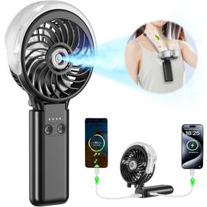 HandFan 5200mAh Upgraded Personal Misting Fan, Rechargeable Handheld Mister Fan, Spray Water Mist Fans, Portable Cooling AC, Electric Mini Hand Fans for Beach Travel Outdoors(Black)