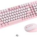 Wireless Keyboard and Mouse Combo, 2.4GHz USB Receiver, Plug and Play, Retro Full Size Typewriter Keyboard and Wireless Mouse for Computer, Laptop, Windows, Mac, and PC (Pink)