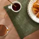 ZeeMart Macrame Style Boho Placemats Set of 4, Olive Decorative Natural Farmhouse Cotton Woven Place Mats Home Decor for Kitchen Dining Table