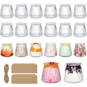 Jaisie.W 4 oz Glass Jars with Lids 20Pack, Empty Small Glass Jars with Lids 4 oz with Tags&Twine, Yogurt Jars/Pudding Jars for Jams, Jelly, Mousse (4fl.oz, Set of 20)