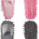 Jecery 2 Pairs Microfiber Cleaning Mop Slippers for Floor Cleaning House Mop Shoes Men and Women Washable Unisex Dusting Slippers Dirt Tool Supplies(Medium,Pink, Gray)