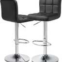 MoNiBloom Barstools Set of 2, Square PU Leather Adjustable Bar Stools with Back, Counter Height Swivel Stool, Barstools for Kitchen Counter, Black