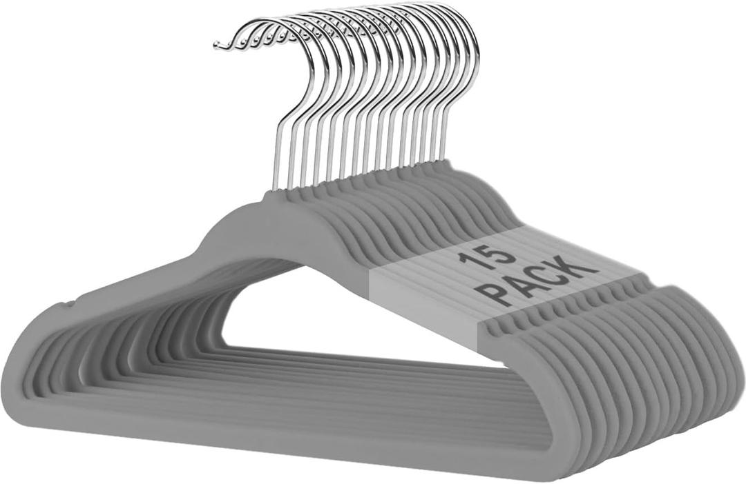 BAGAIL Kids Velvet Hangers 11 Inches Children's Clothes Hangers Non-Slip Baby Hangers for Infant/Toddler (Grey,15pack)