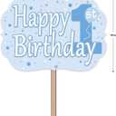 Beistle 3 Piece Happy 1st Birthday Yard Signs With Wooden Stakes - Durable Cardstock - Outdoor Lawn Party Decorations and Supplies, 24" x 14.5"
