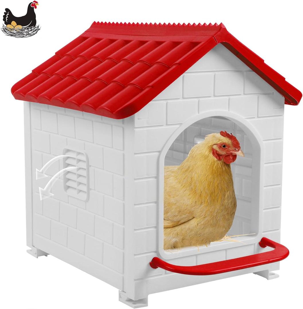 Chicken Nesting Box, 100% Waterproof Hens Nesting Box for Laying Eggs for Hens, Ducks and Poultry, Large Signle Compartment Chicken Nesting Boxs Indoor & Outdoor (Red)