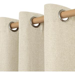 LAMIT Linen Curtains 84 inch Length 2 Panels, Grommet Thick Soft Light Filtering Curtains Privacy Living Room Window Drapes for Bedroom/Farmhouse, W52 x L84, Natural Beige