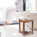 Boulphia Shower Foot Rest 14in, Acacia Wood Shower Stool for Shaving Legs, Waterproof Corner Shower Stool with Storage Shelf for Inside Small Shower Spaces, Wood Color