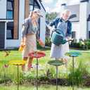 4 PCS Metal Bird Baths for Outdoors, Small Garden Bird Bath with Metal Stake, Hummingbird Feeder for Yard Lawn Decoration (4P-Red Yellow Blue Green)