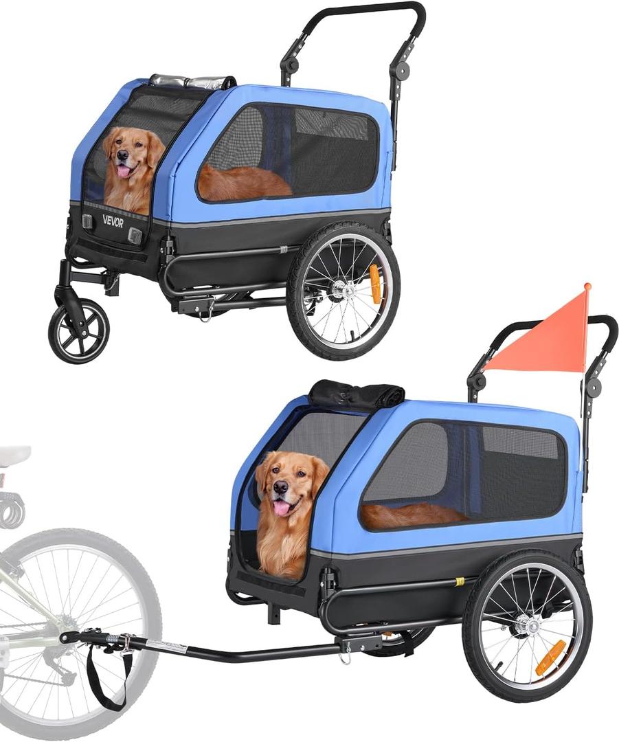 VEVOR Dog Bike Trailer, Supports up to 88 lbs, 2-in-1 Pet Stroller Cart Bicycle Carrier for Small & Large Dogs, Easy Folding Frame with Quick Release Wheel, Universal Bicycle Coupler, Internal Leash