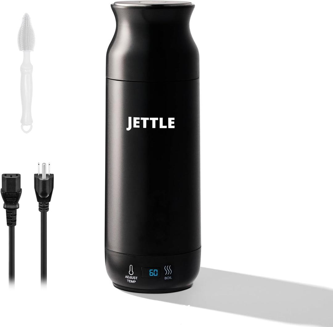 Electric Kettle - Travel Portable Heater for Coffee Tea Milk Soup - Stainless Steel Travel Water Boiler tea pot with Temperature Control - LED - Automatic Power Off - 450ml - Kitchen Appliance (Black)