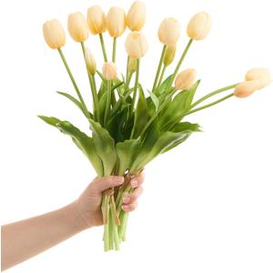15 pcs Cream Tulips Artificial Flowers Faux Tulips Real Touch Latex Fake Flower Bouquet for Spring Wedding Home Dcor Centerpiece Arrangements