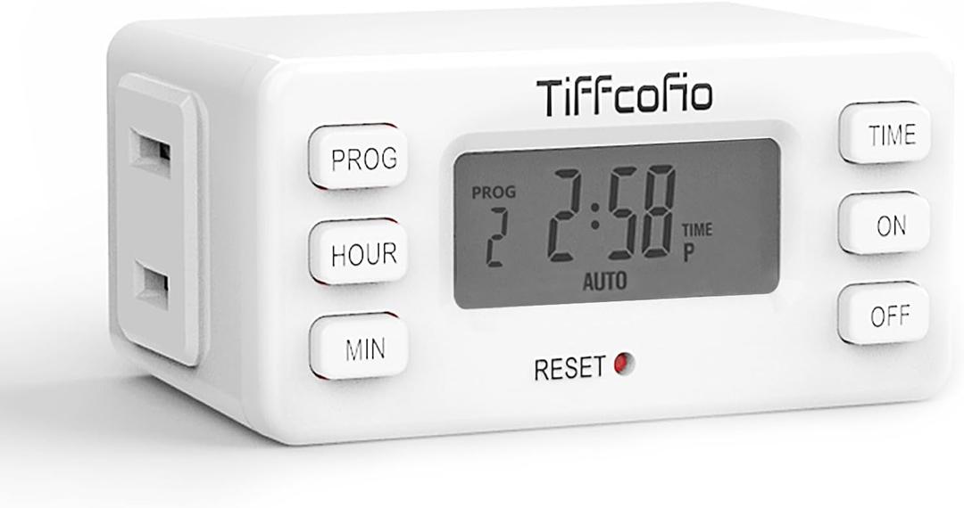 TiFFCOFiO Indoor Digital Light Timer, 24 Hour Easy Programmable Outlet Timer, 2 Prong Plug in, 1 Polarized Outlet for Lamps and Indoor Lights, 15A/1875W Set of 2