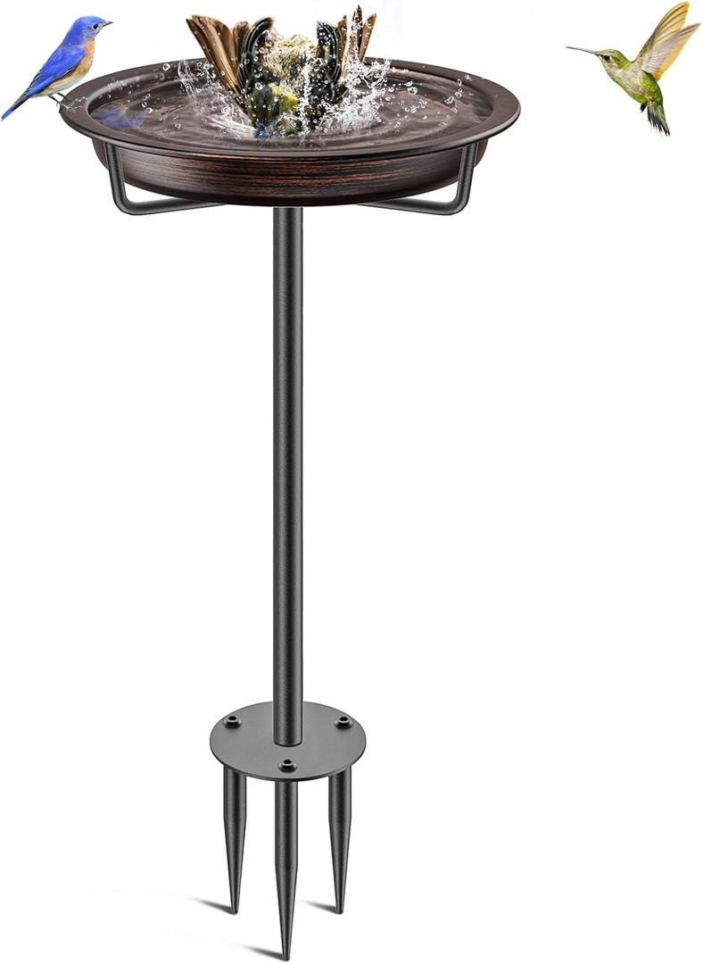 Bird Baths for Outdoors, Detachable Birdbaths for The Garden Clearance, Heavy Duty Freestanding Bird Baths, Bird Bath Bowl Spa & Birdfeeder with Metal Stake Stand (Retro Brown)
