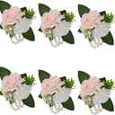 Wrist Corsage for Wedding White and Pink Rose, Set of 6, Wrist Corsages for Bride Bridesmaid Mother Wrist Flower Girl Women Prom Party, Homecoming Ceremony Anniversary