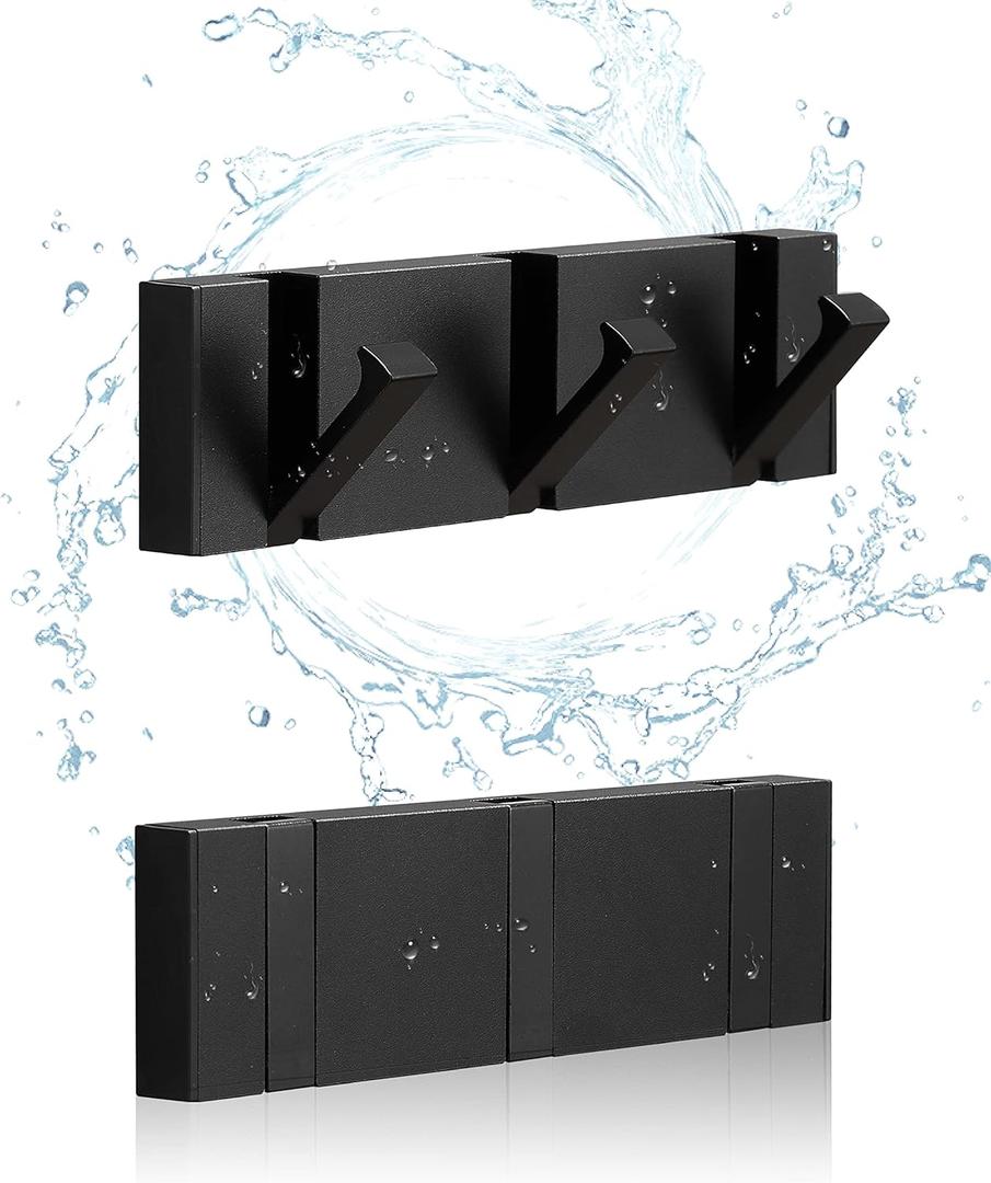 2 PackWaterproof Bathroom Hooks for TowelsFold Down Towel Hook BlackTowel Hooks for Bathroom Wall MountedCoat HooksFree PerforatedDoor Robe HooksBathroom Towel HooksAlso for BalconyKitchen.