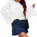 Womens Gothic Short Sweaters Oversized Punk Goth Sweater Long Bell Sleeve Knitting Crop Tops US Size S-XL (White, M)