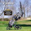 T2Lite Golf Push Cart | Lightweight, Ultra-Compact Folding Golf Cart | Large All Terrain Wheels | Umbrella Holder Included | Deep Storage Console | Adjustable Handle, Handbrake + Cup Holder