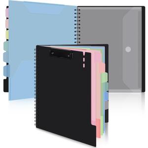 Uquelic Clipboard with Folder Organizer, 12 Pockets Project Organizer - Refillable Lined Notepad (11" x 8.5"), Hardcover Project Organizer with Stay-Put Tabs (Macaron 1 Pack)
