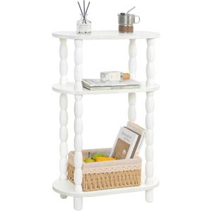 MaxSmeo Narrow Side Table, Small End Table with 3-Tier Open Shelf, Slim Bedside Table Nightstand for Small Spaces, Bedroom, Living Room (White)