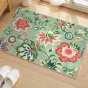 Beeiva Floral 2x3 Washable Rug Non Slip, Ultra Thin Door Mat Indoor Entrance for Kitchen, Non Shedding Green Rug Carpet Entry Way Bedroom Beside Bathroom (Light Green,2'x3')