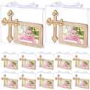 Yookeer 12 Set Baptism Picture Frame Catholic Baptism Gifts Wood Photo Frame Baby Shower Favors with Gift Box and Satin Ribbon Bows for Religious First Communion Decor, 2.6 x 1.8 Inch Photo