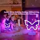 2 x Purple Butterfly Neon Sign Lights - 2 Pack Butterfly Decorations for Girls Bedroom Battery/USB-Powered Purple Room Decor, Aesthetic for Room, Home, Party, Nursery