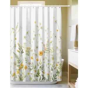 SUMGAR Floral Shower Curtains for Bathroom Yellow Green Blooming Flowers Shower Curtain Polyester Fabric Waterproof Washable Shower Curtain Sets for Bath Decor with 12 Hooks, 72 x 72 Inch (Green Floral)