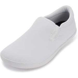 WHITIN Fashion Women's Wide Toe Box Barefoot Sneakers Slip on Vegan Minimalist Zero Drop Sole Shoes, Size 9, 9W Width Minimus Comfy White 