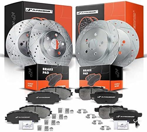 A-Premium Front and Rear Drilled and Slotted Disc Brake Rotors + Ceramic Pads Kit Compatible with Select Pontiac and Toyota Models - Vibe 2009-2010, Corolla 2009-2019, Matrix 2009-2014, 12-PC Set