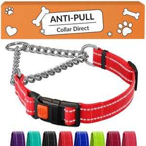 CollarDirect Martingale Dog Collar with Stainless Steel Chain and Quick Release Buckle - Reflective Collar for Large, Medium, Small Dogs - Red, Small (Neck Size 12"-15")