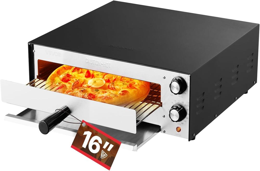 VEVOR Electric Pizza Oven, 16-inch Indoor Pizza Ovens, 572F Max Temp, 1750W Commercial Pizzas Maker w/Timing & Temp Control, Countertops Pizza Cooker w/Pizza Rack, Crumb Tray, Diner and Home