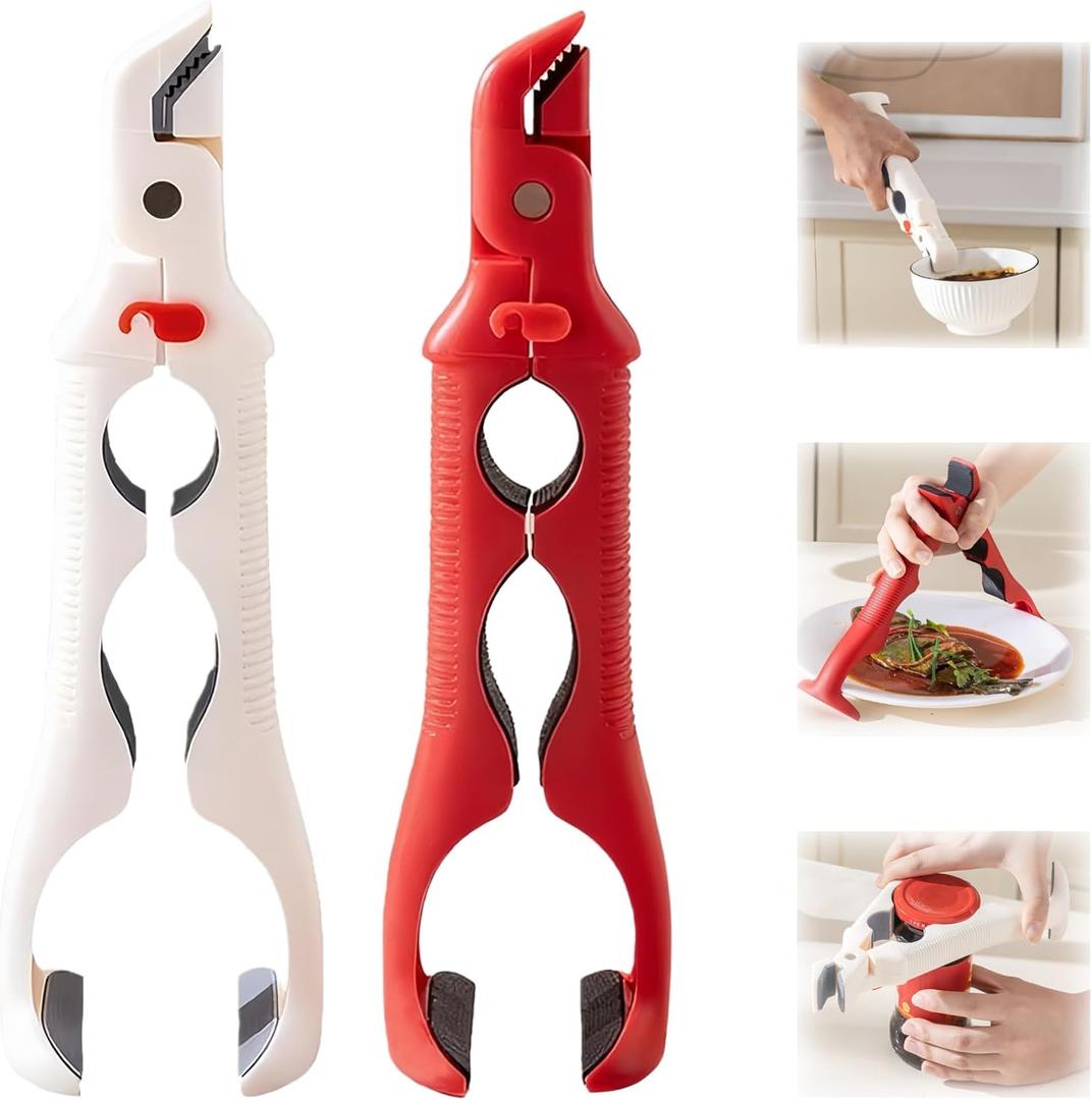 3 In 1 Hot Plate Grippers, 2pcs Multi-Function Anti Scald Plate Gripper, 2026 Upgraded Bowl Holder Clip for Kitchen1-White,1-Red